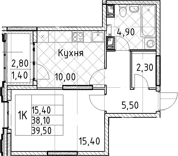 1-комнатная квартира 39.5 м², 7/13 эт., ЖК «Тайм Сквер»